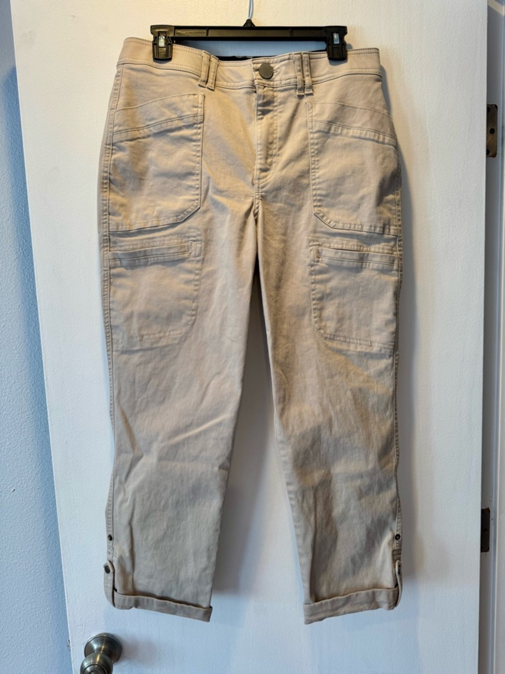 Democracy Light Beige Cargo Crop Pants with Patch Pockets